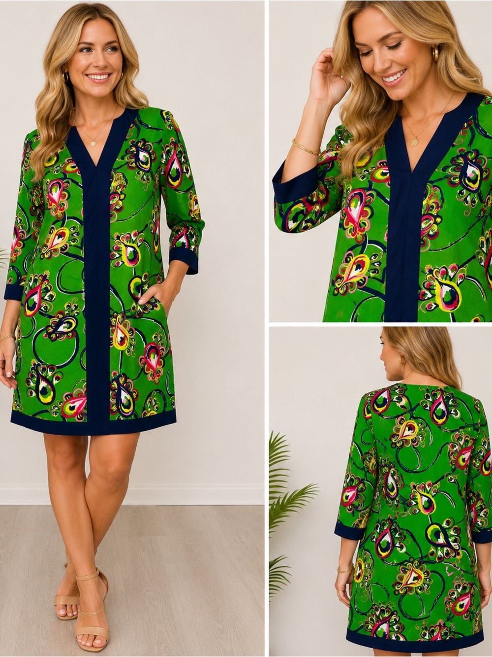 Buckhead Betties Paisley Print Tunic Dress Green Pink Navy NWT Medium